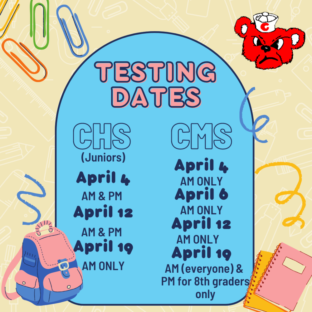 CHS/CMS Testing Dates Chamberlain Middle & High School